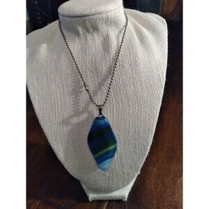 Handmade Agate Pendant Necklace - Blue Green Stone Bead Chain Jewelry